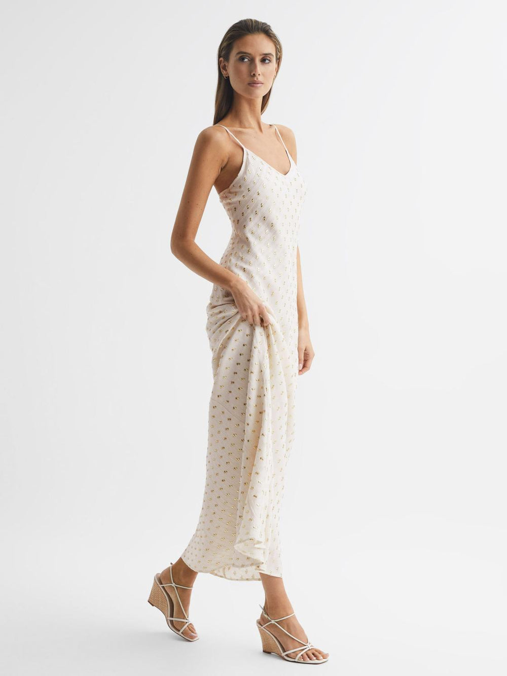 Reiss Dresses | Louisa Metallic Maxi Dress White/gold - Women