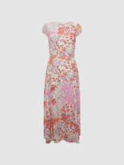 Reiss Dresses | Luna Floral Print Cap Sleeve Dress Coral/white - Women