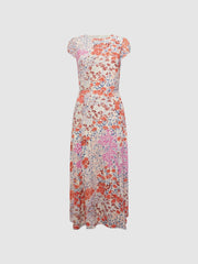 Reiss Dresses | Luna Floral Print Cap Sleeve Dress Coral/white - Women