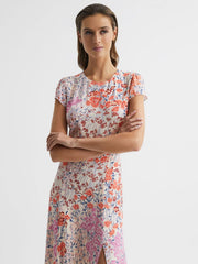 Reiss Dresses | Luna Floral Print Cap Sleeve Dress Coral/white - Women