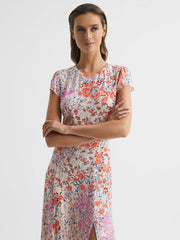 Reiss Dresses | Luna Floral Print Cap Sleeve Dress Coral/white - Women