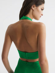 Reiss Dresses | Maia Fitted Halter Neck Midi Dress Green - Women