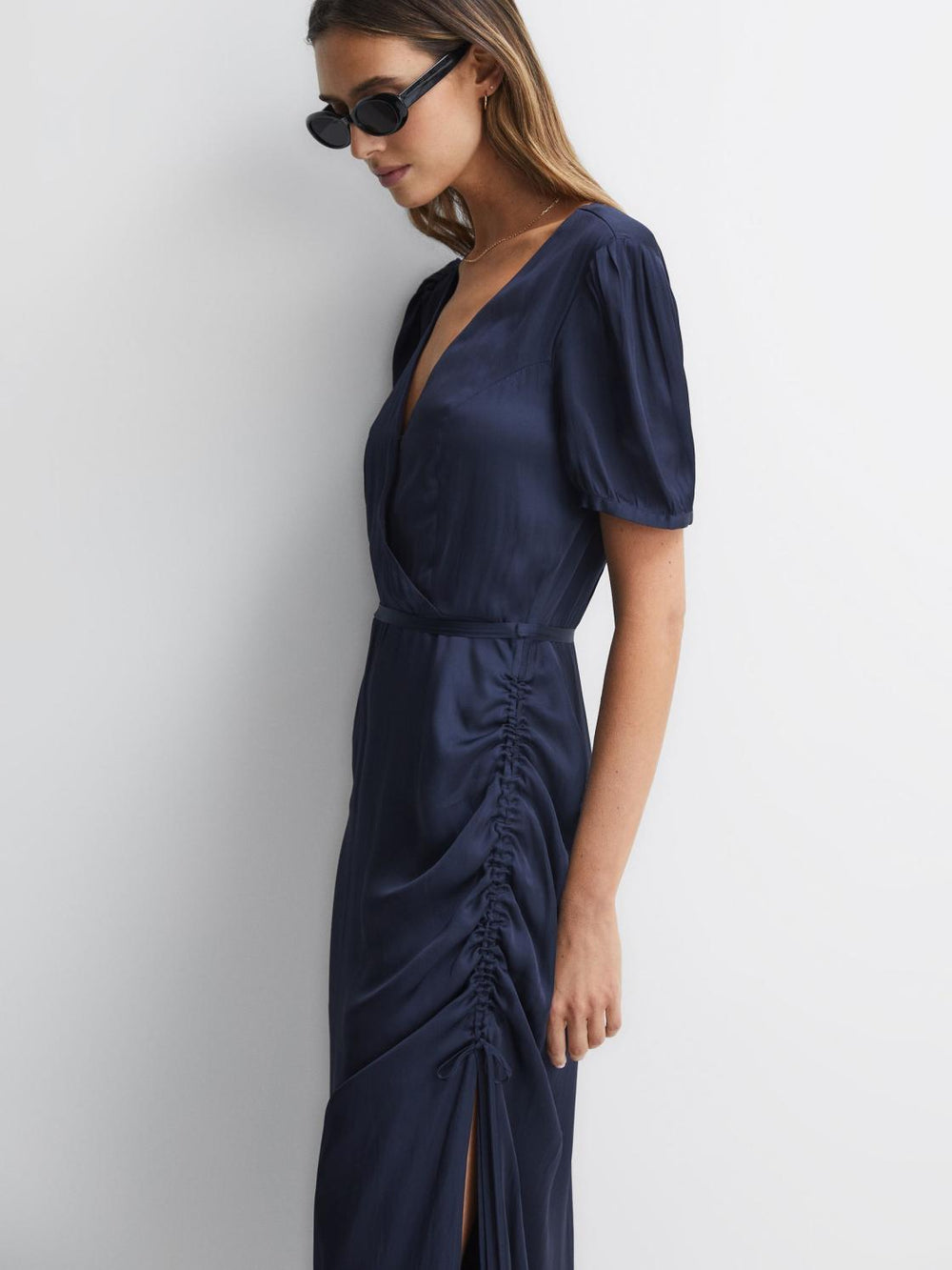 Reiss Dresses | Manuela Paige V-Neck Belted Midi Dress Dark Galaxy - Women