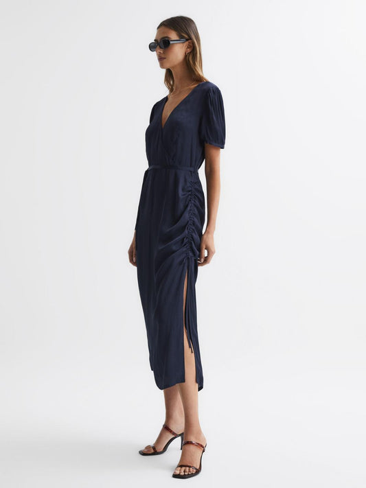 Reiss Dresses | Manuela Paige V-Neck Belted Midi Dress Dark Galaxy - Women