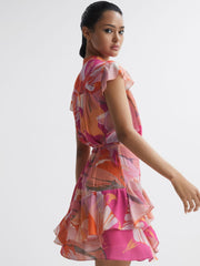 Reiss Dresses | Marseille Tropical Print Layered Mini Dress Pink/coral - Women