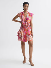 Reiss Dresses | Marseille Tropical Print Layered Mini Dress Pink/coral - Women