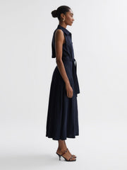 Reiss Dresses | Milena Button Front Midi Dress Navy - Women