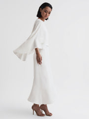 Reiss Dresses | Naomi Cape Sleeve Asymmetric Maxi Dress Ivory - Women