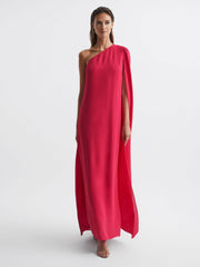 Reiss Dresses | Nina Cape One Shoulder Maxi Dress Bright Pink - Women