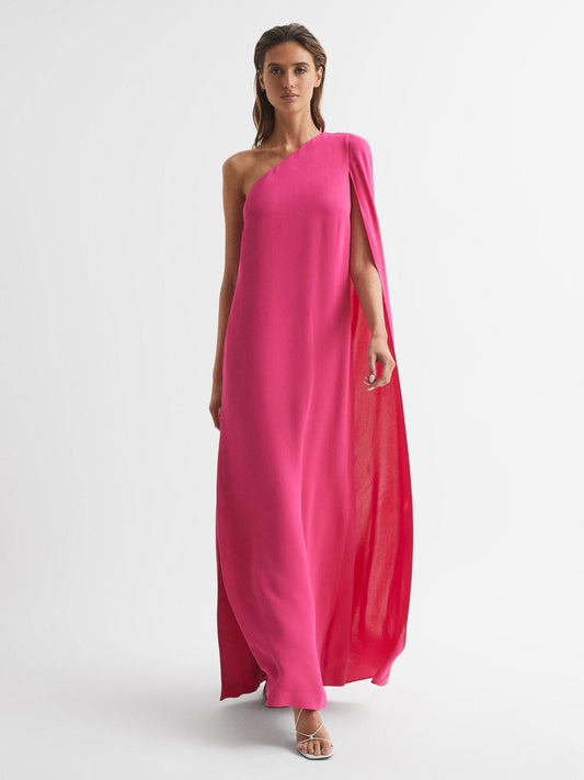 Reiss Dresses | Nina Cape One Shoulder Maxi Dress Pink - Women