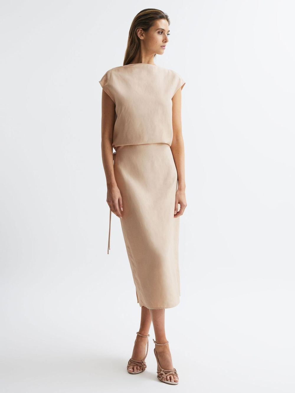 Reiss Dresses | Paloma Linen Blend Open-Back Midi Dress Nude - Women