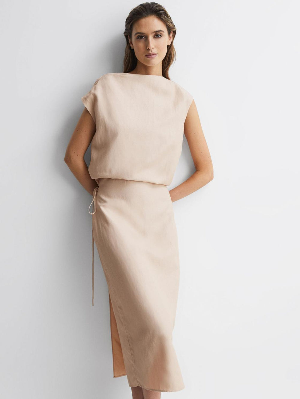 Reiss Dresses | Paloma Linen Blend Open-Back Midi Dress Nude - Women