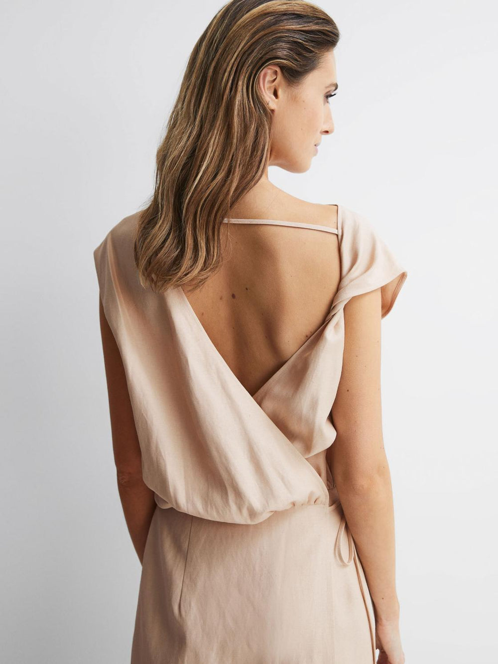 Reiss Dresses | Paloma Linen Blend Open-Back Midi Dress Nude - Women