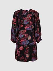 Reiss Dresses | Paulina Fitted Floral Print Mini Dress Black/pink - Women
