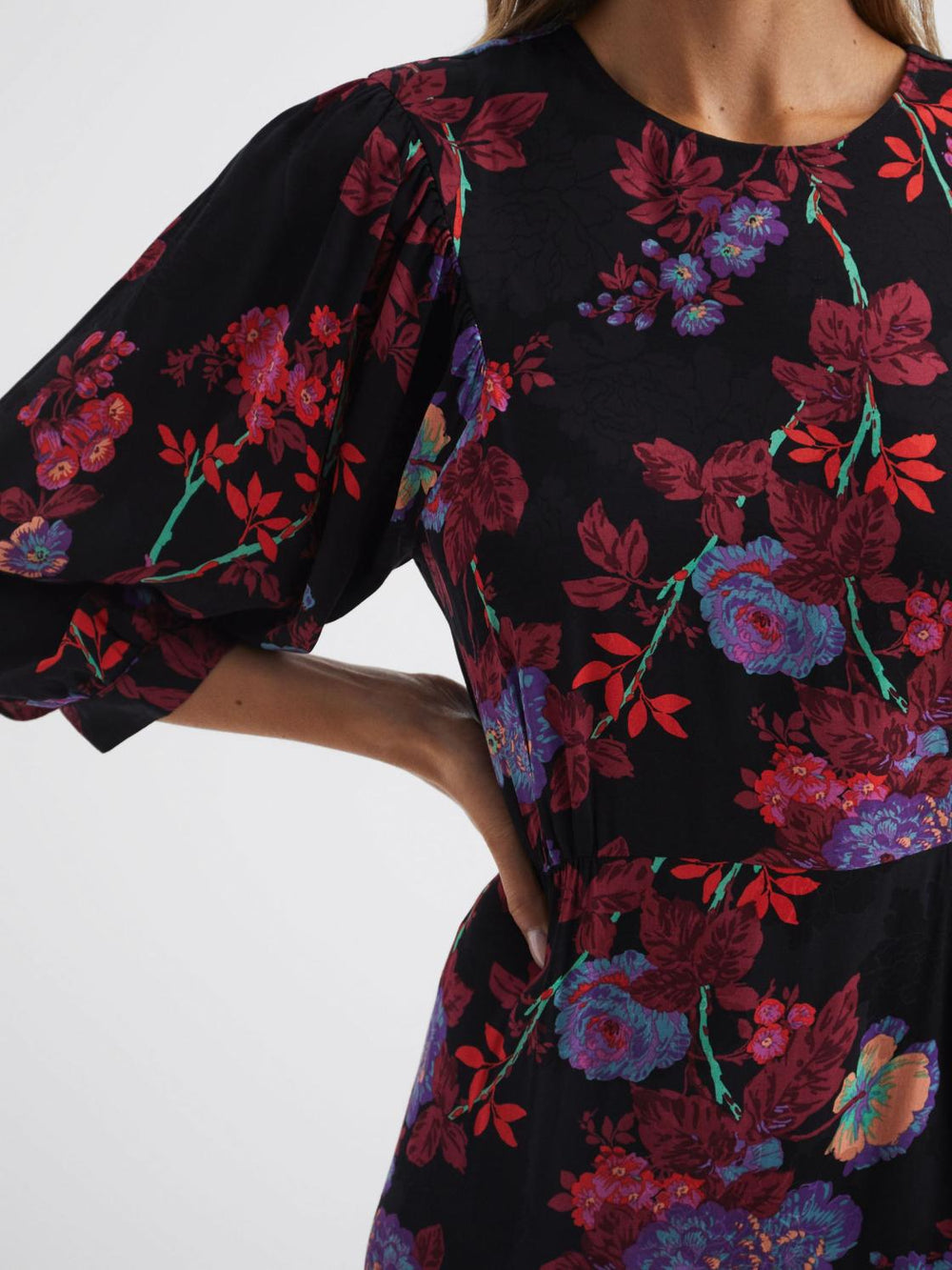 Reiss Dresses | Paulina Fitted Floral Print Mini Dress Black/pink - Women