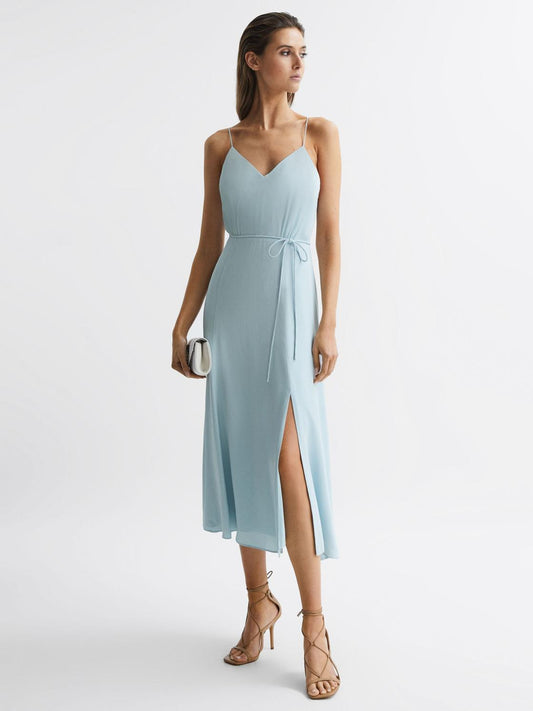 Reiss Dresses | Penny Fitted V-Neck Midi Dress Blue - Women