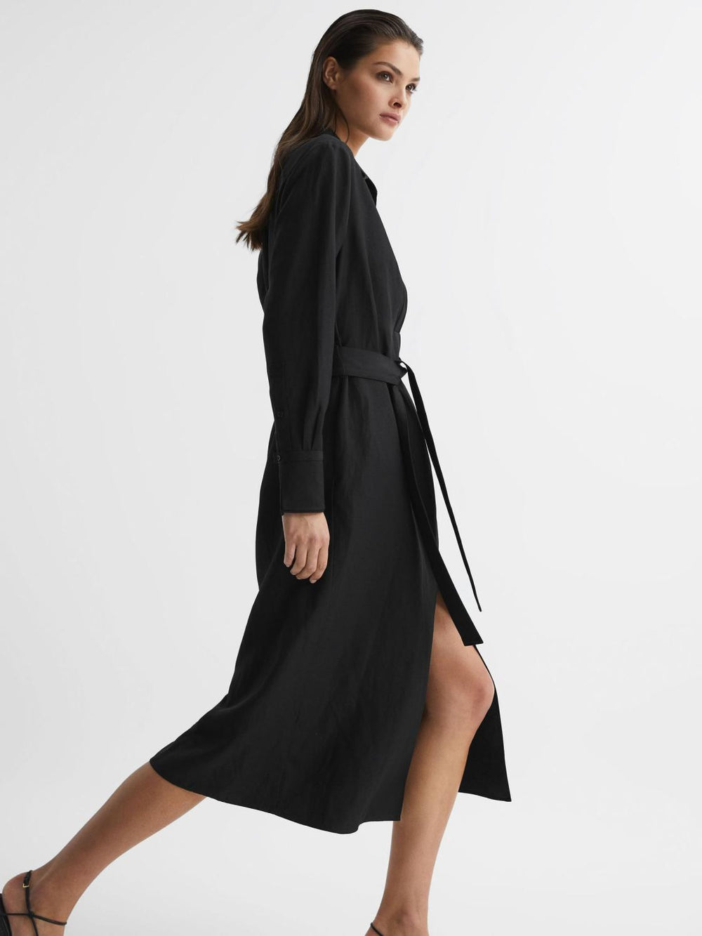 Reiss Dresses | Phoenix Linen Blend Midi Dress Black - Women