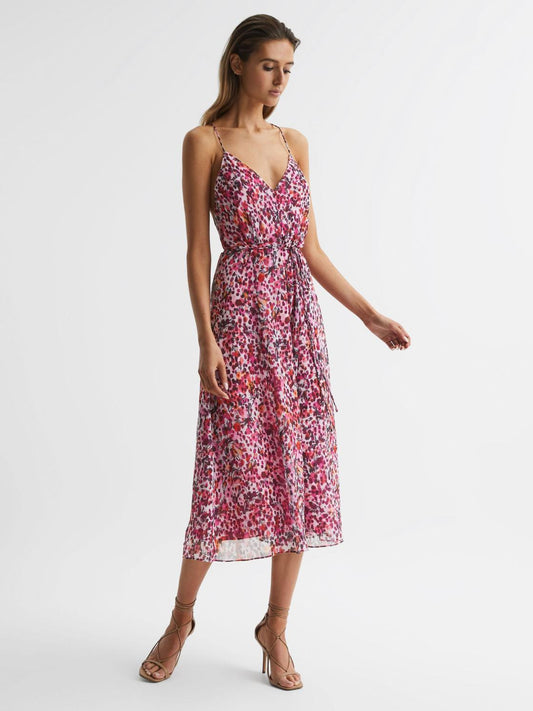 Reiss Dresses | Pippa Floral Printed Midi Dress Pink - Women