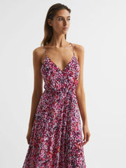 Reiss Dresses | Pippa Floral Printed Midi Dress Pink - Women