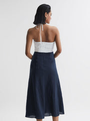 Reiss Dresses | Sian Linen Colour Block Midi Dress Navy/white - Women