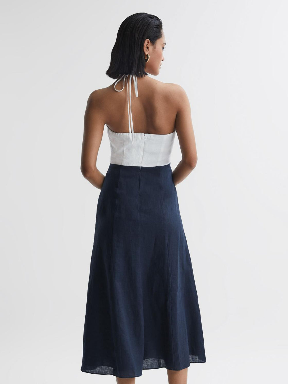 Reiss Dresses | Sian Linen Colour Block Midi Dress Navy/white - Women