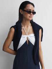 Reiss Dresses | Sian Linen Colour Block Midi Dress Navy/white - Women
