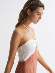 Reiss Dresses | Sian Linen Colour Block Midi Dress Rust/white - Women