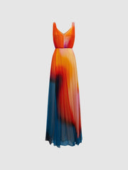 Reiss Dresses | Stacia Halston Pleated Maxi Gown Sunset Abstract - Women