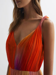Reiss Dresses | Stacia Halston Pleated Maxi Gown Sunset Abstract - Women