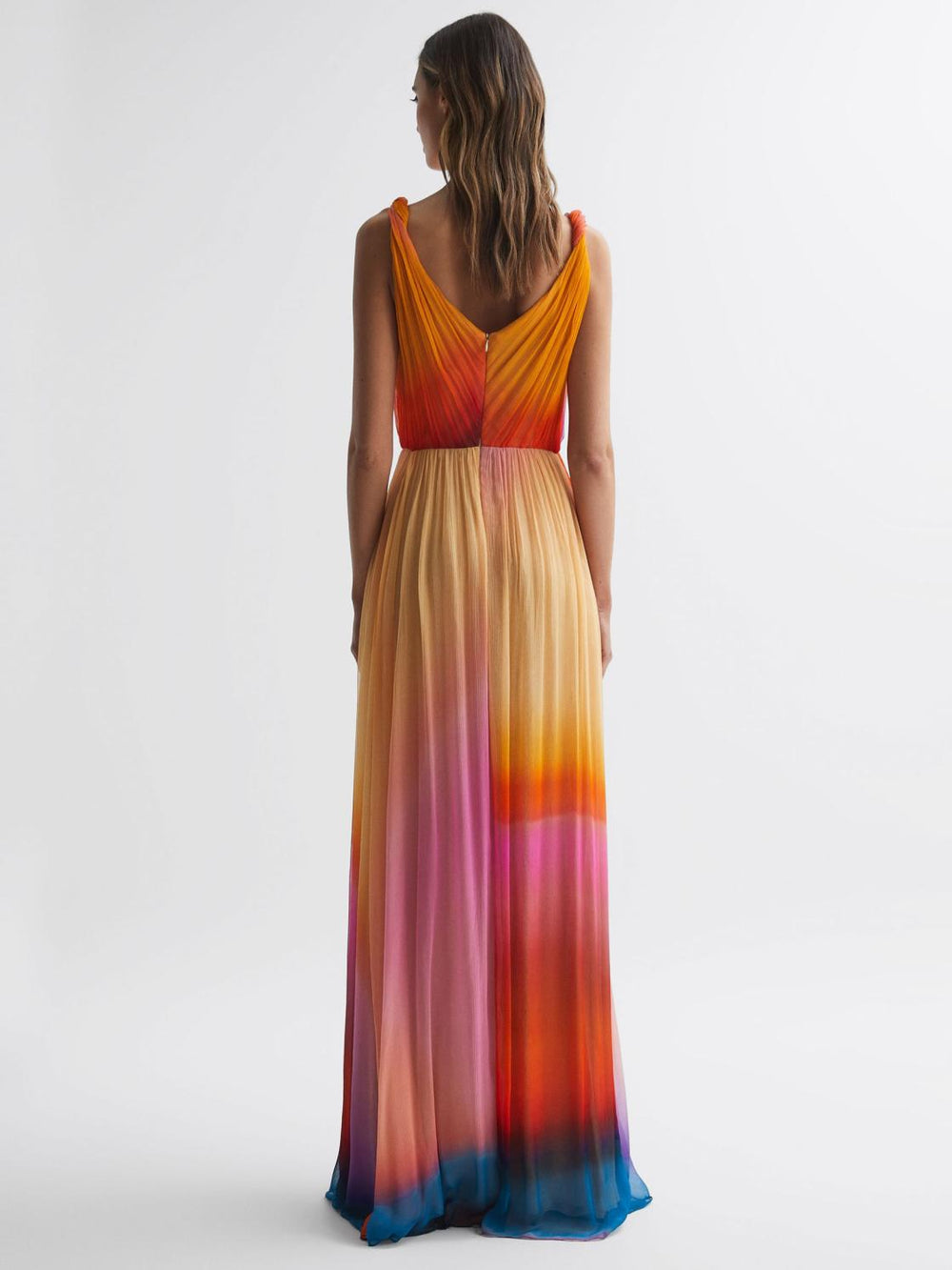 Reiss Dresses | Stacia Halston Pleated Maxi Gown Sunset Abstract - Women