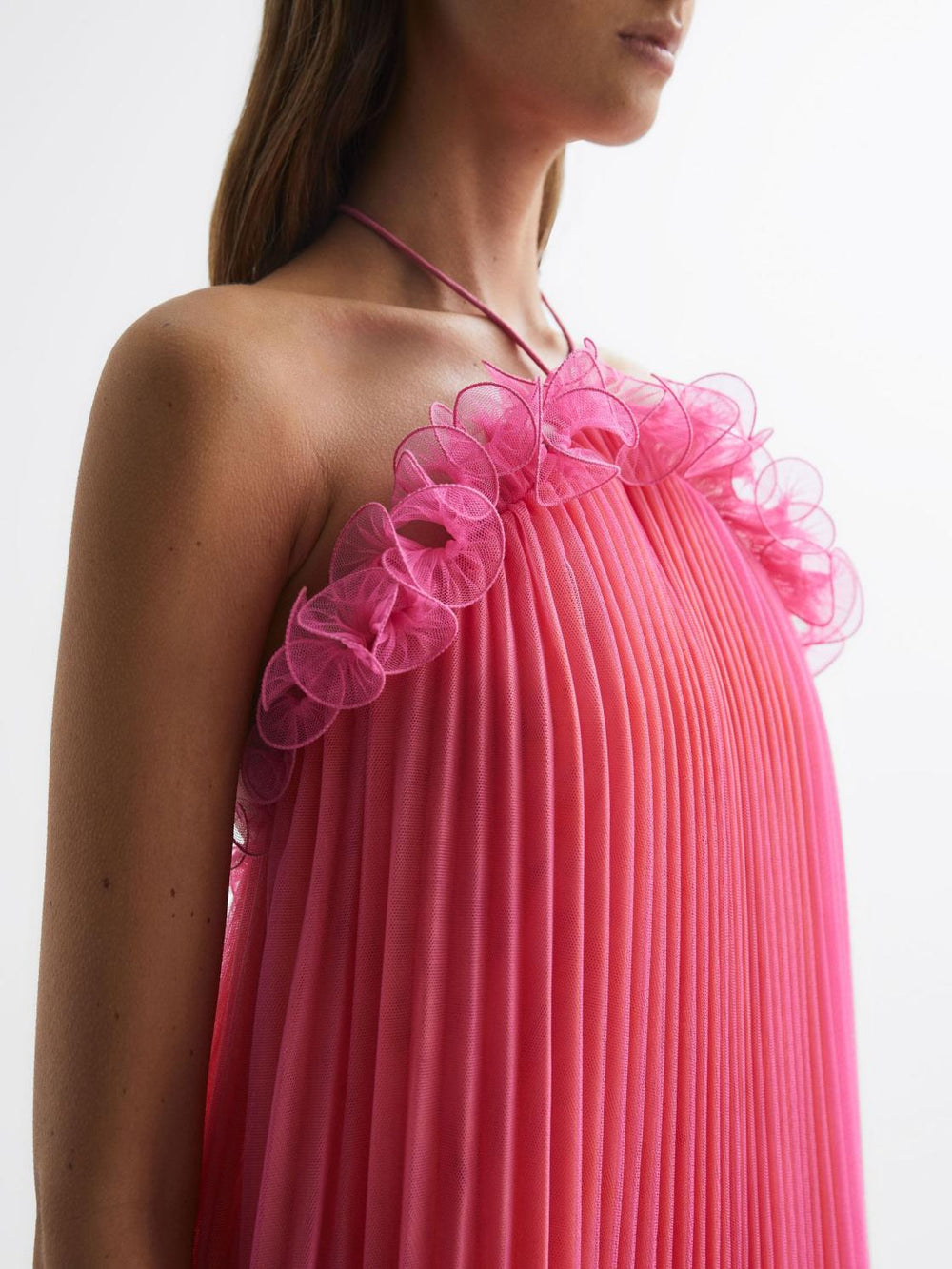 Reiss Dresses | Tate Amur Halter Neck Pleated Mini Dress Orange Punch - Women