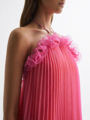 Reiss Dresses | Tate Amur Halter Neck Pleated Mini Dress Orange Punch - Women