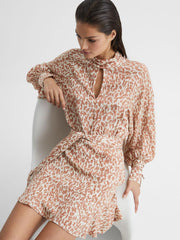 Reiss Dresses | Teya Animal Print Mini Dress Neutral - Women
