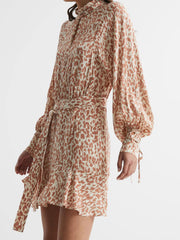 Reiss Dresses | Teya Animal Print Mini Dress Neutral - Women