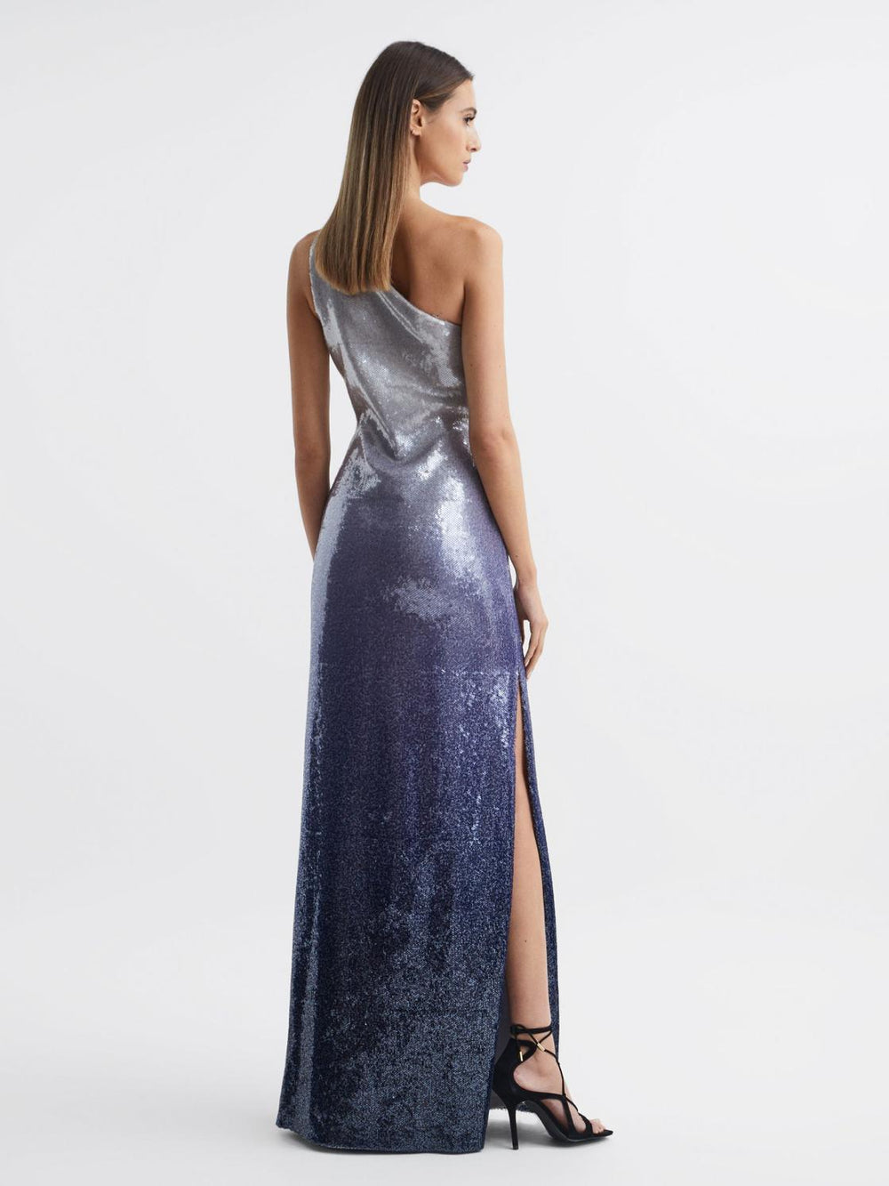 Reiss Dresses | Tiana Halston Cold Shoulder Ombre Sequin Maxi Gown Black Multi - Women
