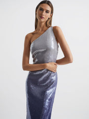 Reiss Dresses | Tiana Halston Cold Shoulder Ombre Sequin Maxi Gown Black Multi - Women