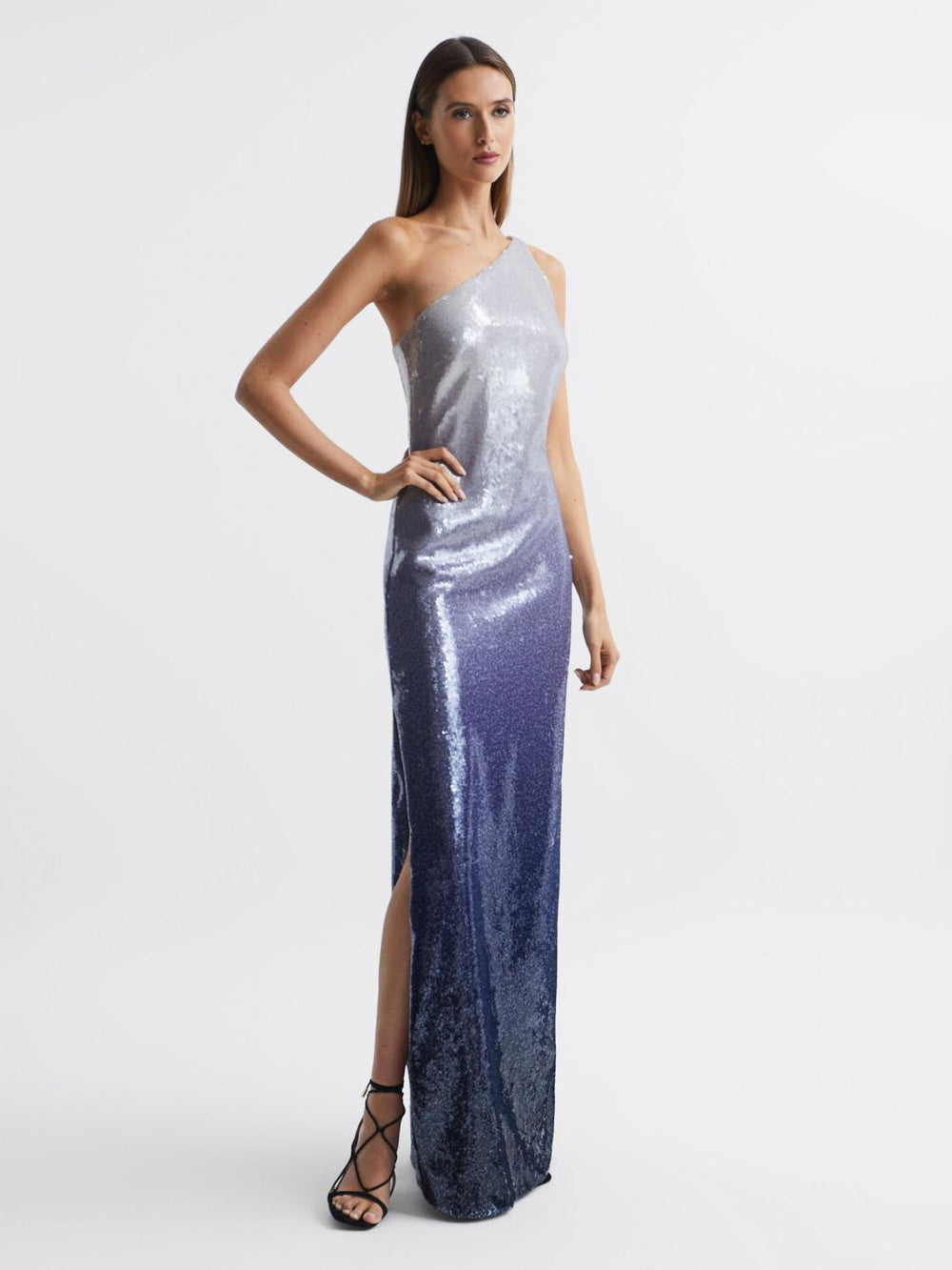 Reiss Dresses | Tiana Halston Cold Shoulder Ombre Sequin Maxi Gown Black Multi - Women
