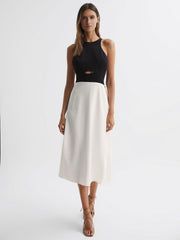 Reiss Dresses | Vienna Halter Neck Cut Out Midi Dress Black/white - Women