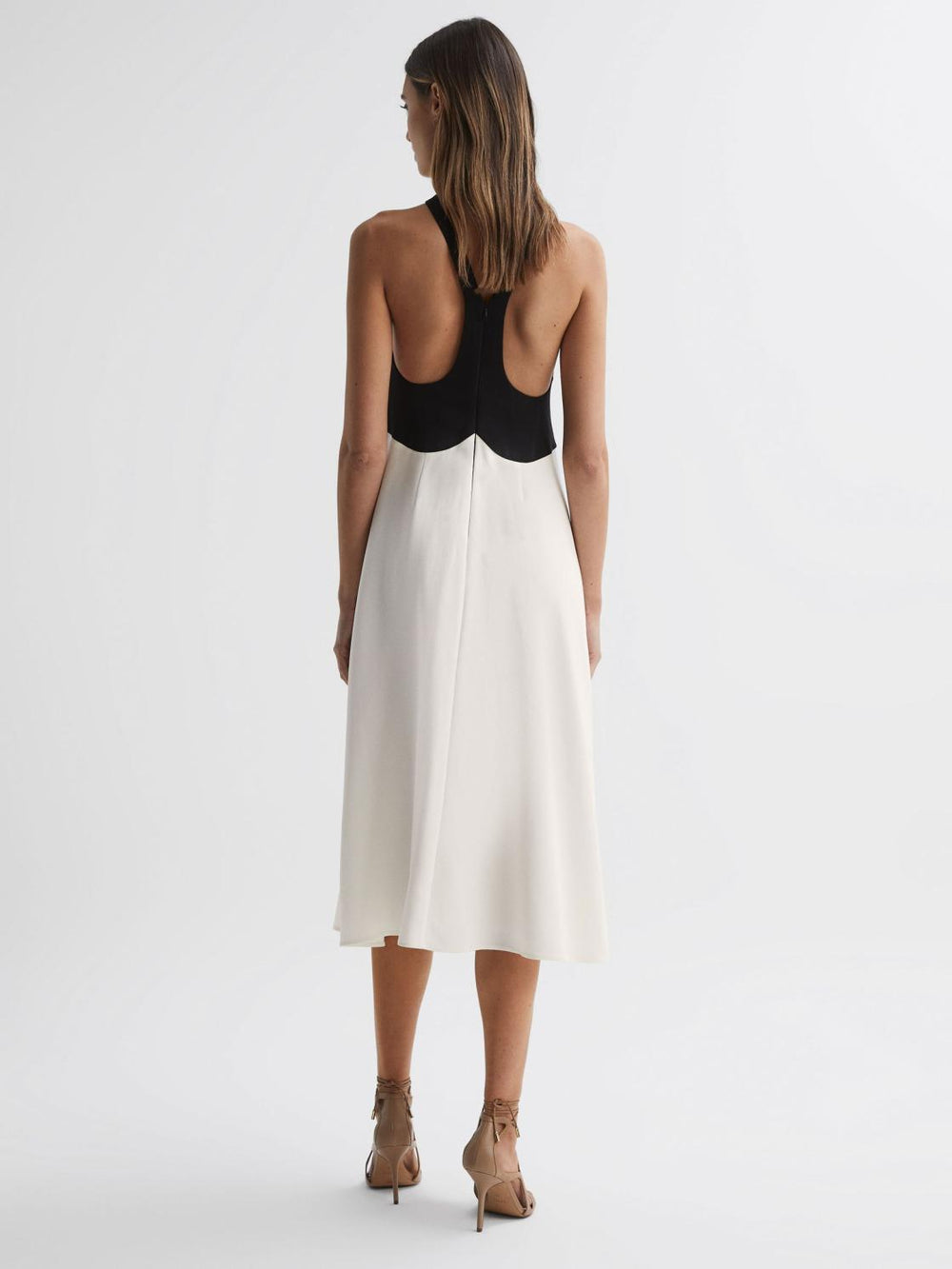Reiss Dresses | Vienna Halter Neck Cut Out Midi Dress Black/white - Women