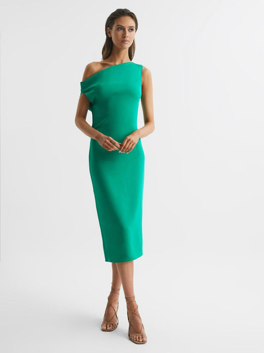 Reiss Dresses | Zaria Off-Shoulder Bodycon Midi Dress Green - Women