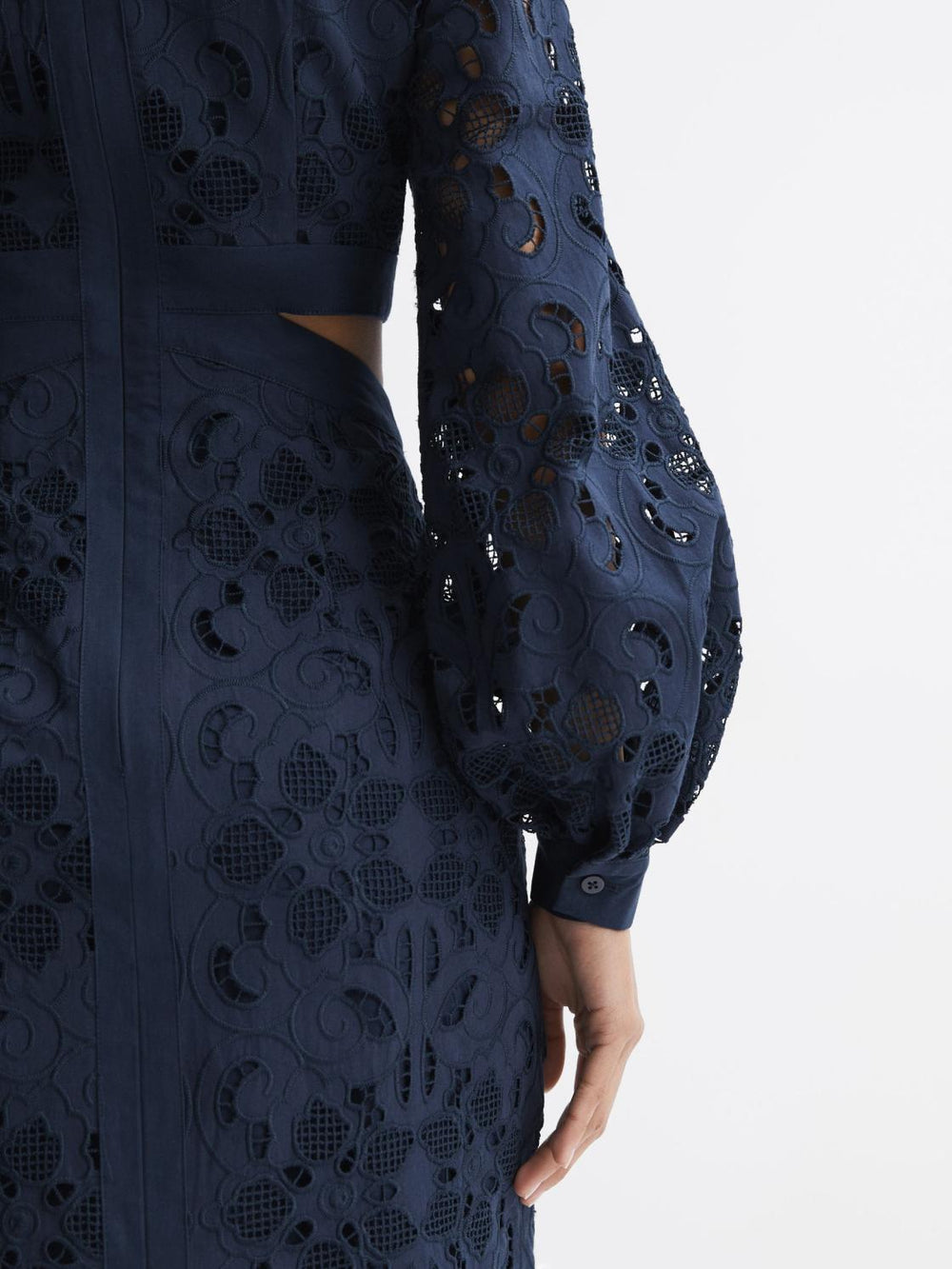 Reiss Dresses | Zena Lace Cut-Out Midi Dress Navy - Women
