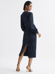 Reiss Dresses | Zena Lace Cut-Out Midi Dress Navy - Women