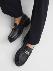 Reiss Flats | Charlotte Leather Loafers Black - Women