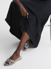 Reiss Flats | Eryn Embellished Flat Sandals Silver - Women