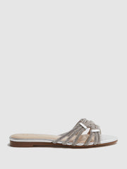 Reiss Flats | Eryn Embellished Flat Sandals Silver - Women