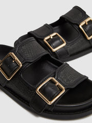 Reiss Flats | Ezra Raffia Leather Sliders Black - Women