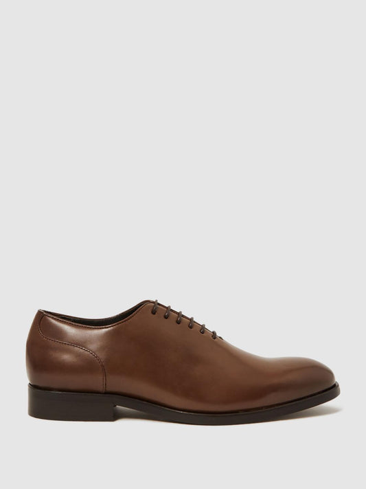 Reiss Formal Shoes | Bay Leather Whole Cut Shoes Dark Brown - Men