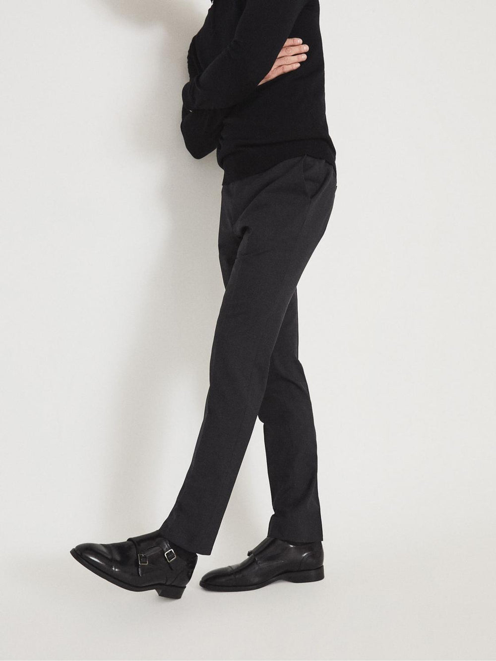 Reiss Formal Shoes | Rivington High Shine Leather Monk Strap Shoes Black - Men