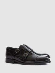 Reiss Formal Shoes | Rivington High Shine Leather Monk Strap Shoes Black - Men