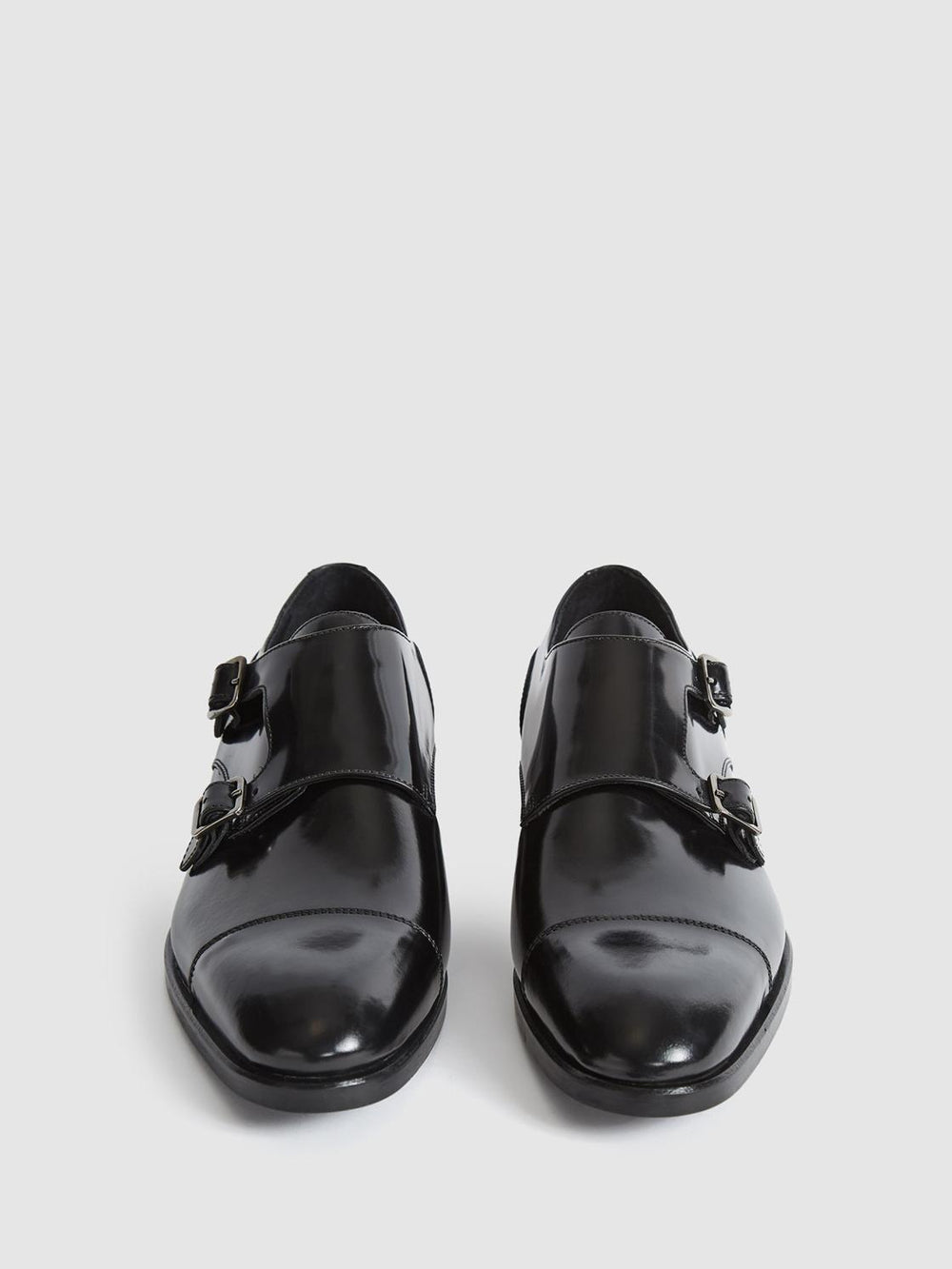 Reiss Formal Shoes | Rivington High Shine Leather Monk Strap Shoes Black - Men